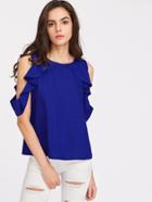 Romwe Button Closure Back Drape Ruffle Cold Shoulder Top