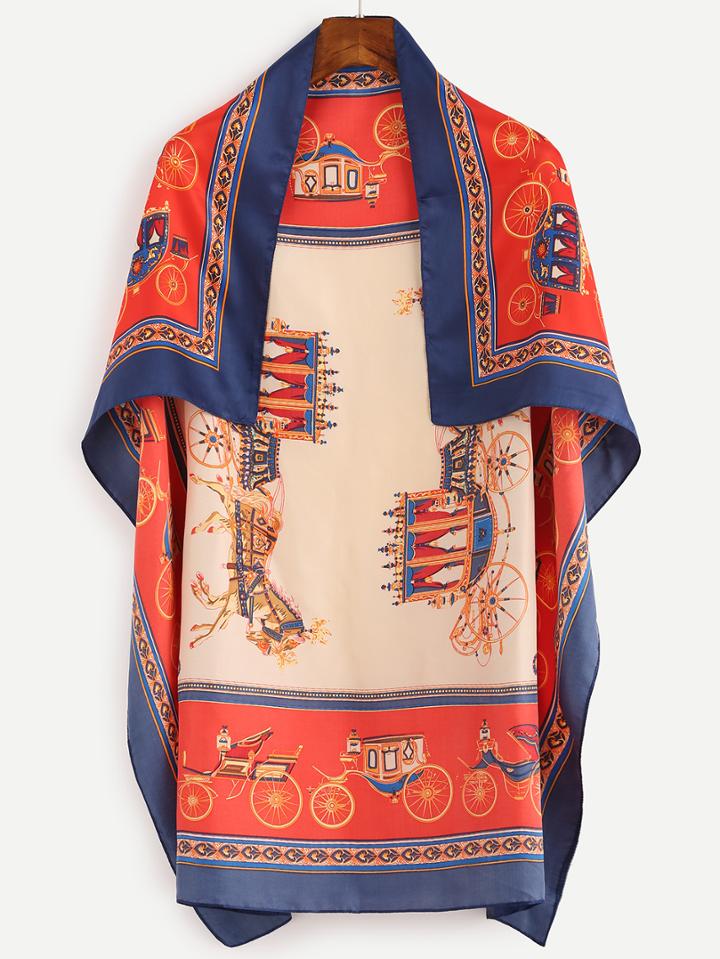 Romwe Vintage Royal Carriage Print Square Scarf