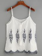 Romwe White Tie Neck Eyelet Embroidered Cami Top