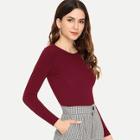 Romwe Solid Ribbed Skinny Jumper