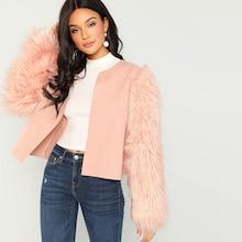 Romwe Open Front Faux Fur Sleeve Coat