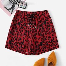 Romwe Leopard Print Lace-up Waist Shorts