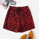 Romwe Leopard Print Lace-up Waist Shorts