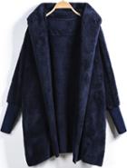 Romwe Blue Hooded Long Sleeve Loose Cardigan
