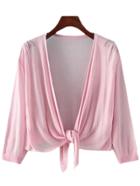 Romwe Pink Self-tie Bow Hem Cardigan Knitwear