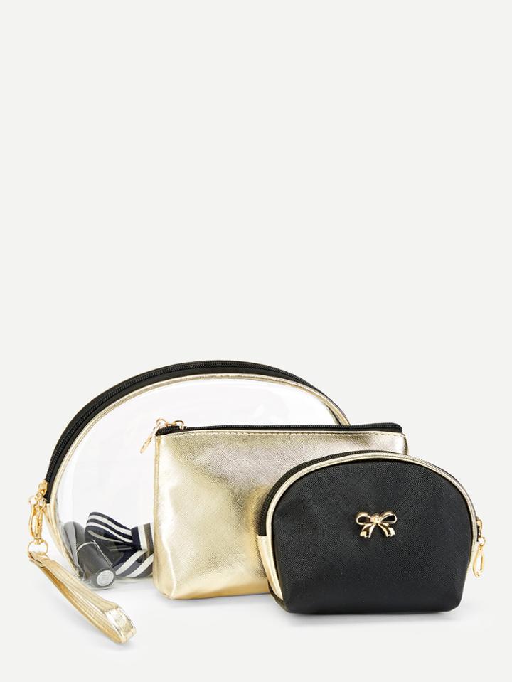 Romwe Butterfly Buckle Detail Makeup Bag 3pc