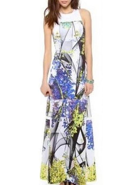 Romwe Sleeveless Flowers Print A-line Dress