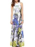 Romwe Sleeveless Flowers Print A-line Dress