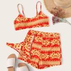Romwe Random Baroque Print Bikini Set With Shorts 3pack