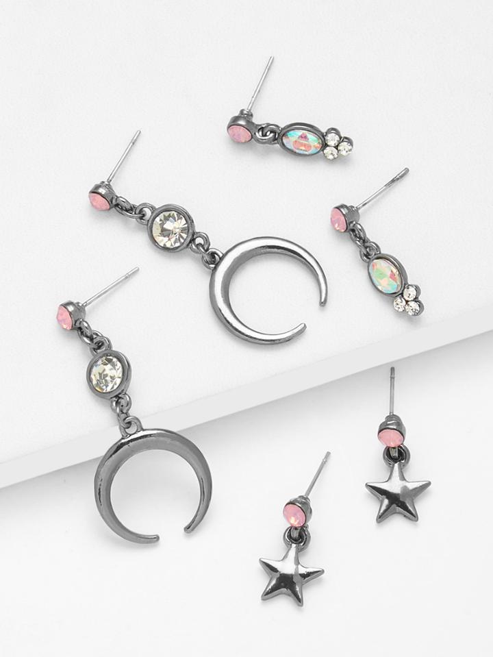 Romwe Horn & Star Design Earring Set 3pairs