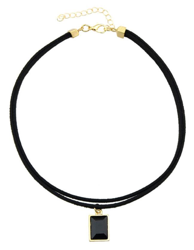 Romwe Black Pu Rhinestone Choker Necklace