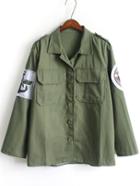 Romwe Lapel With Pockets Patch Army Green Coat
