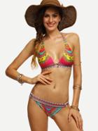 Romwe Multicolor Vintage Print Ring Accent Bikini Set