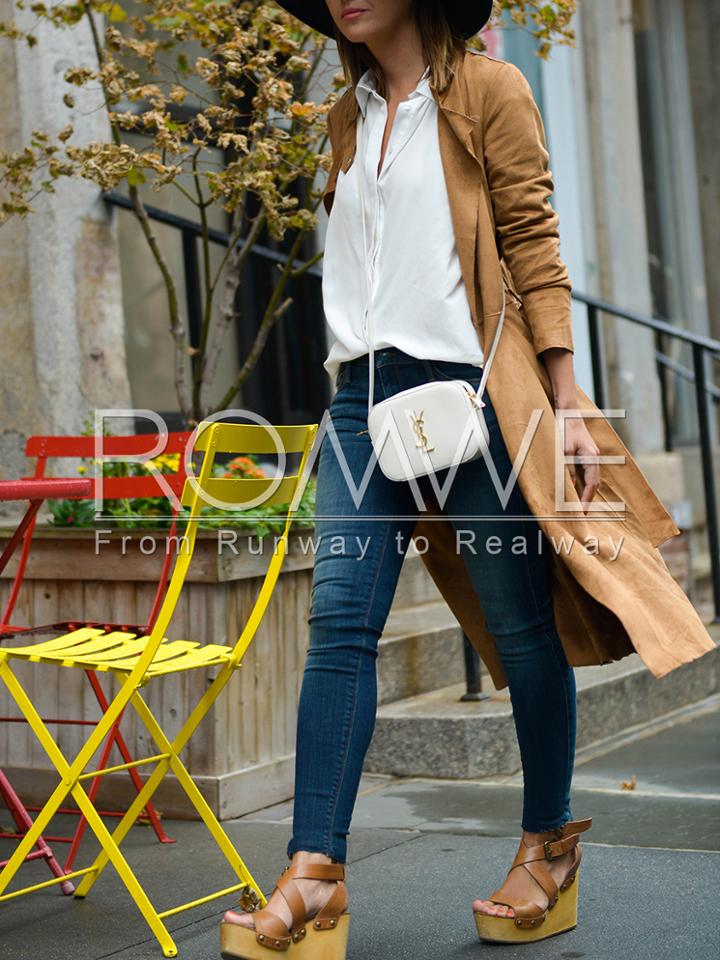 Romwe Camel Lapel Pockets Trench Coat