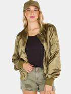 Romwe Satin Ruched Bomber Jacket Olive
