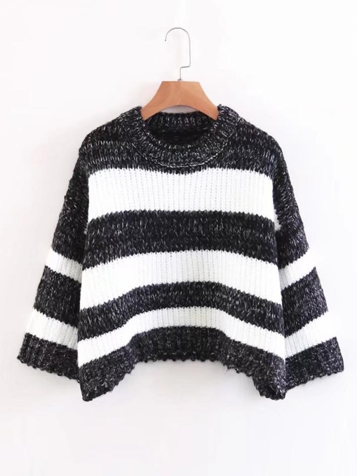 Romwe Block Striped Drop Shoulder Sweater