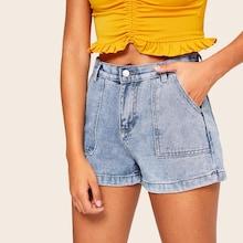 Romwe Pocket Detail Denim Shorts