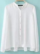 Romwe White Long Sleeve Buttons Loose Blouse