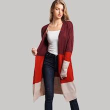 Romwe Open Front Colorblock Knit Coat