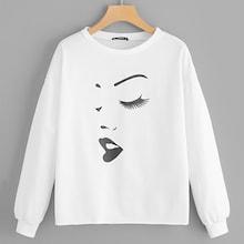 Romwe Drop Shoulder Face Print Pullover