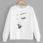 Romwe Drop Shoulder Face Print Pullover