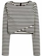 Romwe Long Sleeve Striped Wrap T-shirt