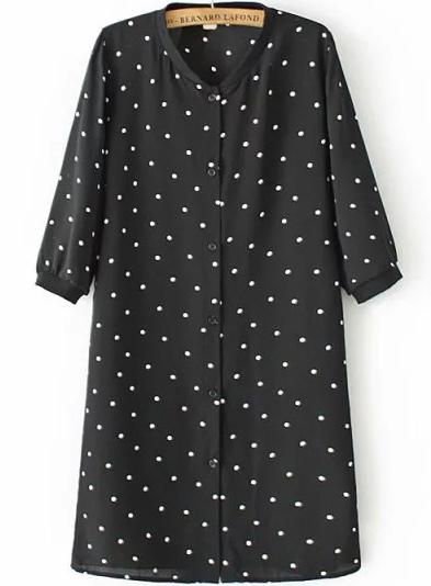 Romwe Polka Dot Chiffon Long Blouse