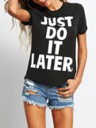 Romwe Black Crew Neck Letter Print Casual T-shirt