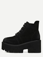 Romwe Black Distressed Faux Leather Platform Ankle Boots