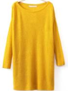 Romwe Round Neck Split Yellow Sweater