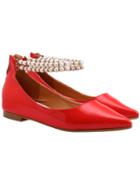 Romwe Red With Bead Pu Flats
