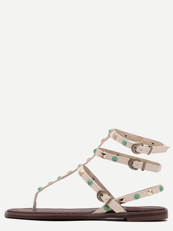 Romwe Apricot Metal Decorated Buckle Strap Flip Sandals