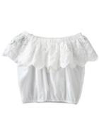Romwe White Off The Shoulder Embroidery Blouse