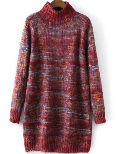 Romwe High Neck Loose Red Sweater Dress