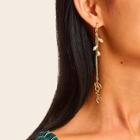 Romwe Flower Decor Letter Chain Drop Earrings 1pair