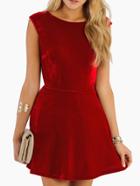 Romwe Open Back Flare Red Dress