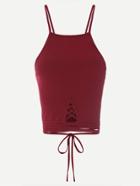 Romwe Burgundy Ribbed Strappy Waist Crop Cami Top