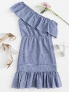 Romwe Asymmetrical Neck Checked Dress