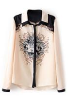Romwe Romwe Color Block Floral Print Slim Shirt