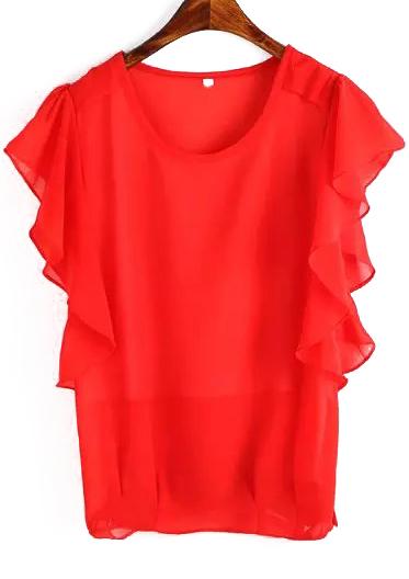 Romwe Ruffle Sleeve Red Top