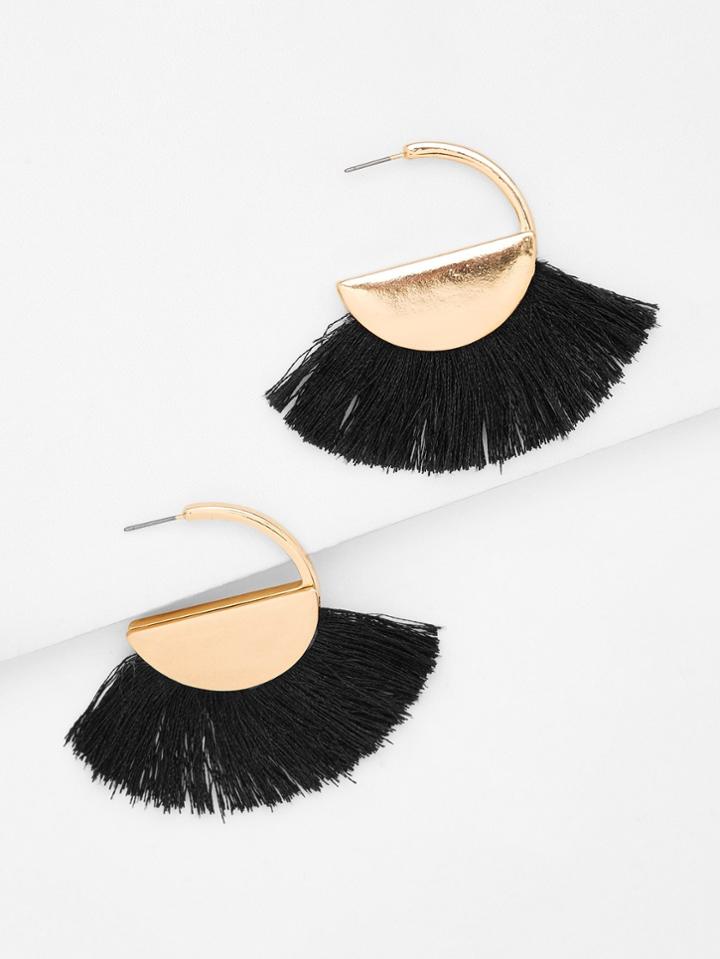 Romwe Open Circle Tassel Hoop Earrings