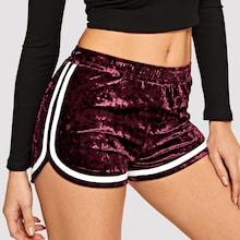 Romwe Elastic Waist Ringer Velvet Shorts