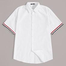 Romwe Guys Striped Cuff Button Up Shirt