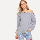 Romwe Oblique Shoulder Button Detail Sweatshirt