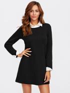 Romwe Contrast Collar And Cuff Textured 2 In 1 Dress