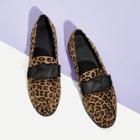 Romwe Leopard Pattern Knot Decor Loafers