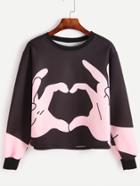 Romwe Black Love Gesture Print Sweatshirt