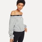 Romwe Letter Print Off The Shoulder Sweatshirt