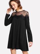 Romwe Mesh Insert Lace Trim Dress