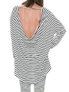 Romwe Dip Hem Open Back Striped T-shirt